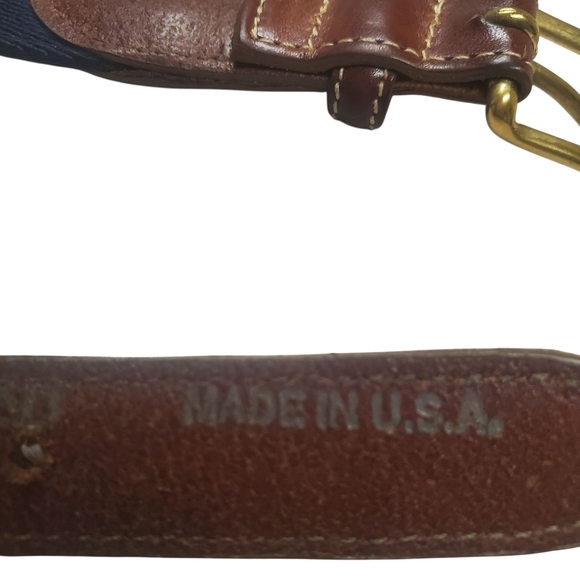 Lands' End Canvas & Leather Belt. Red and Blue. 36" - Picture 4 of 9